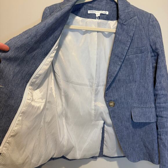 Veronica Beard Dickey Cutaway Jacket Lined Blue Linen Size 2 - Picture 7 of 13